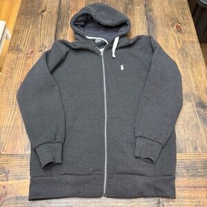 Polo Ralph Lauren Mens Full Zip Hoodie Charcoal Gray Pony Logo Medium, vintage